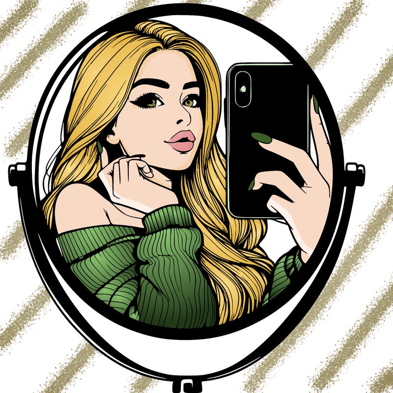 realistic girl taking mirror selfie beautiful