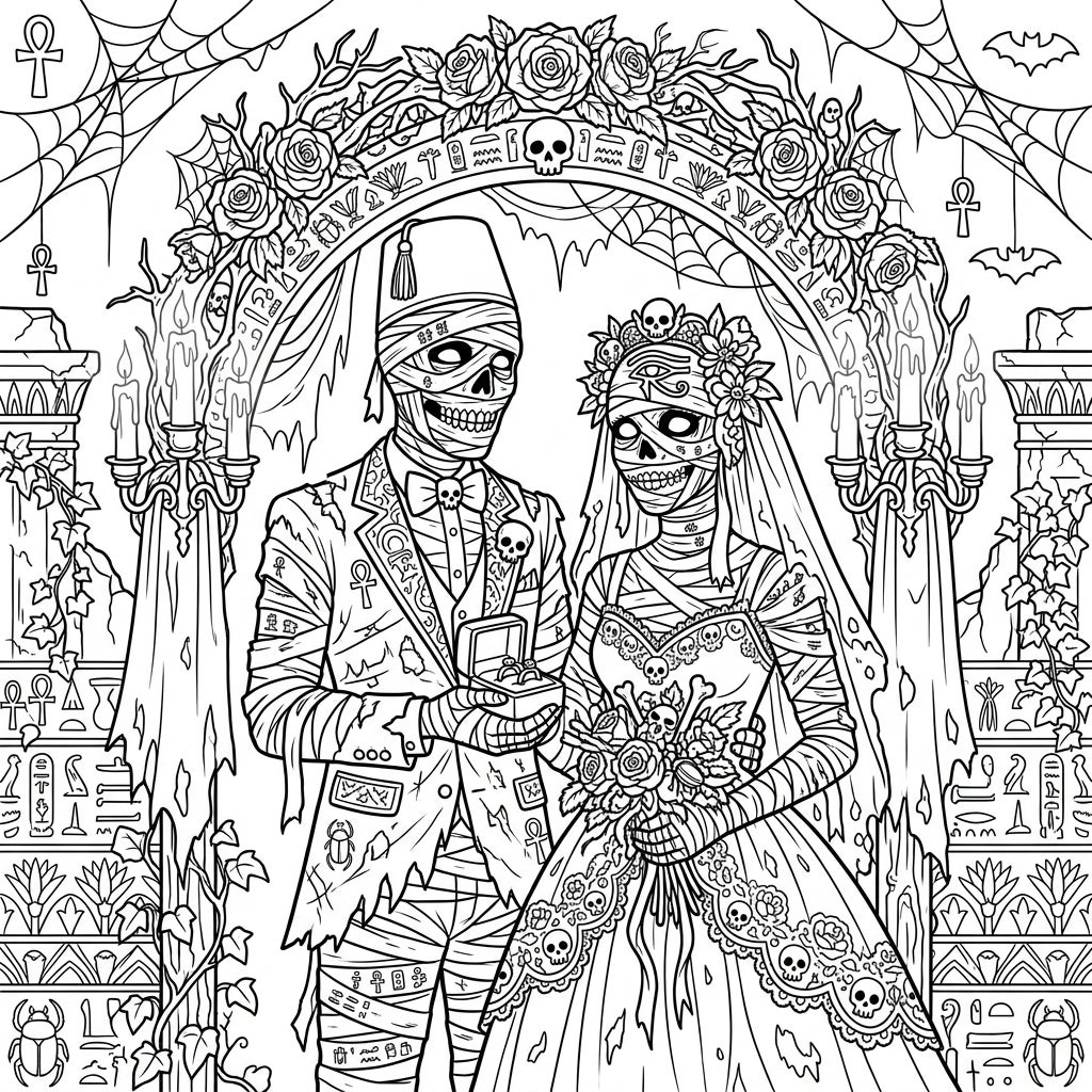 Undead Mummies Wedding Coloring Page | Free Printable Fun — Color Pop