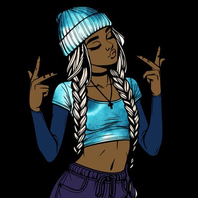 realistic teenage girl with braids and a beanie and crop top doing 🫶🏼