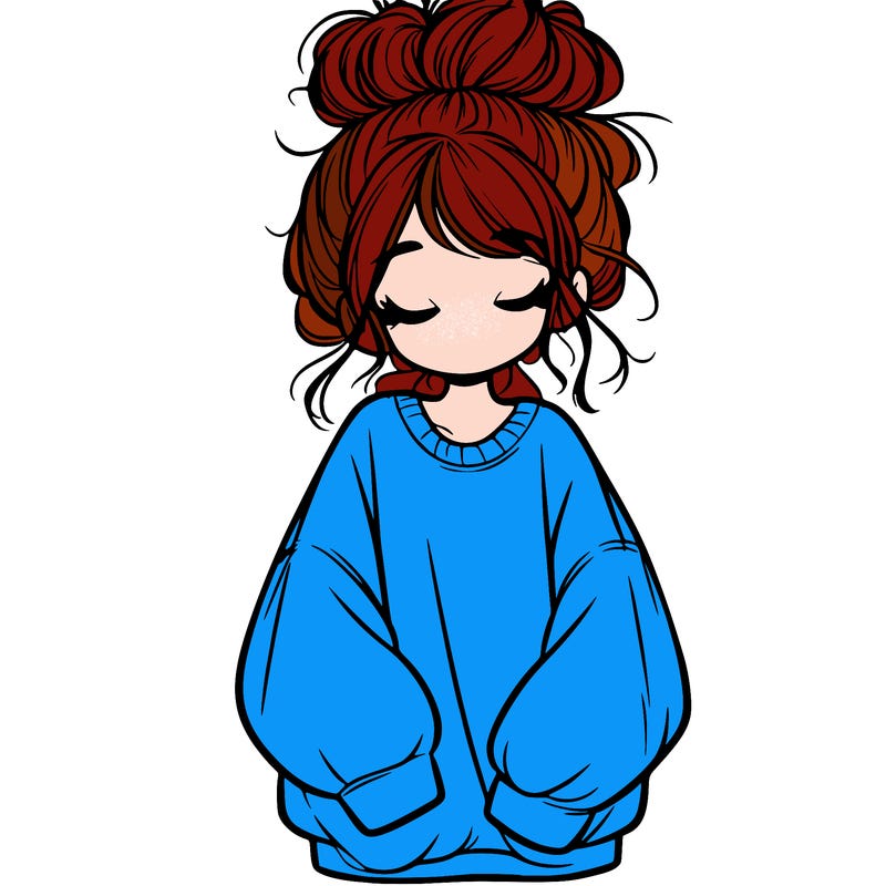 girl with baggy sweatshirt and messy bun