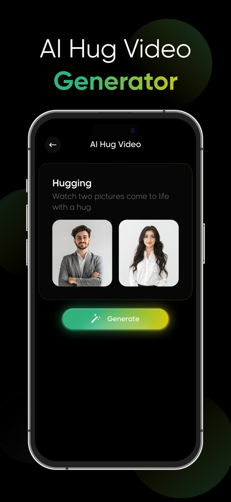 AI Hug Video Maker - HugMe - AI Hug Video Maker interface showing photo selection for generating a hug animation