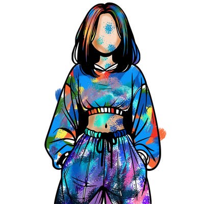 realistic girl faceless with baggy pants and a crop top