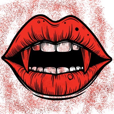 lips with vampire teeth
