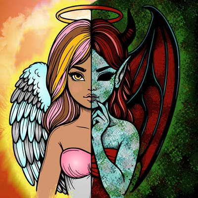 realistic angel half demon