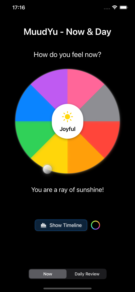 MuudYu - MuudYu app interface featuring a colorful donut wheel to track a joyful mood