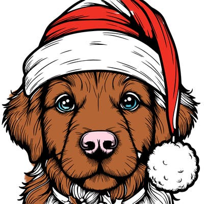 realistic dog with a christmas hat
