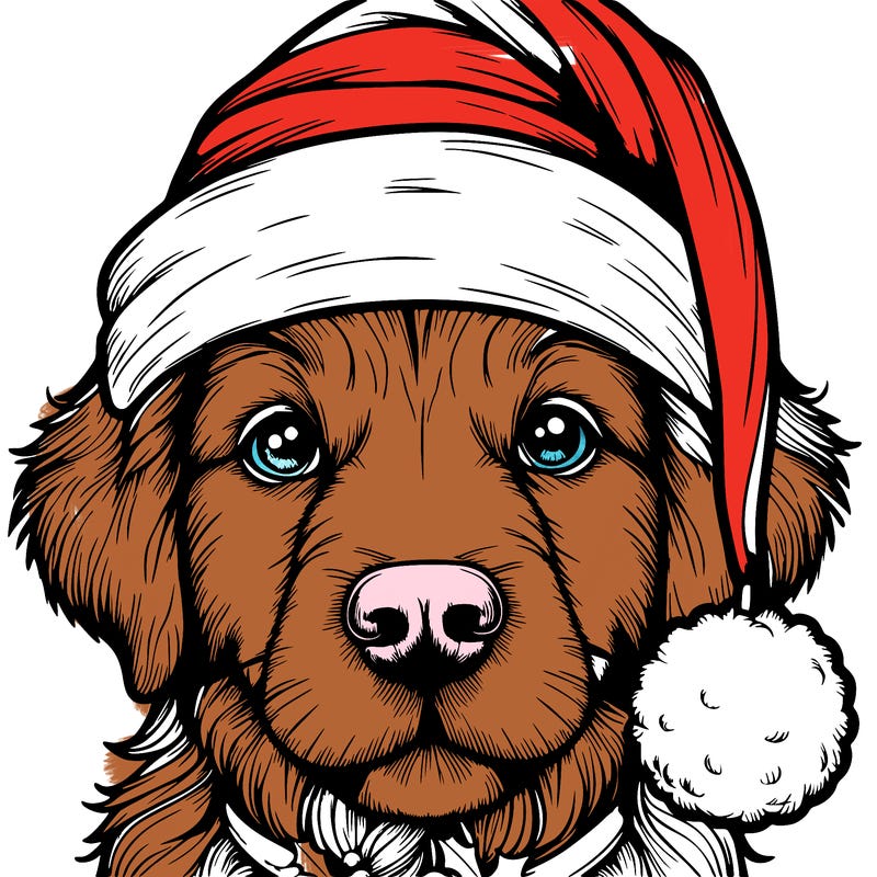 realistic dog with a christmas hat