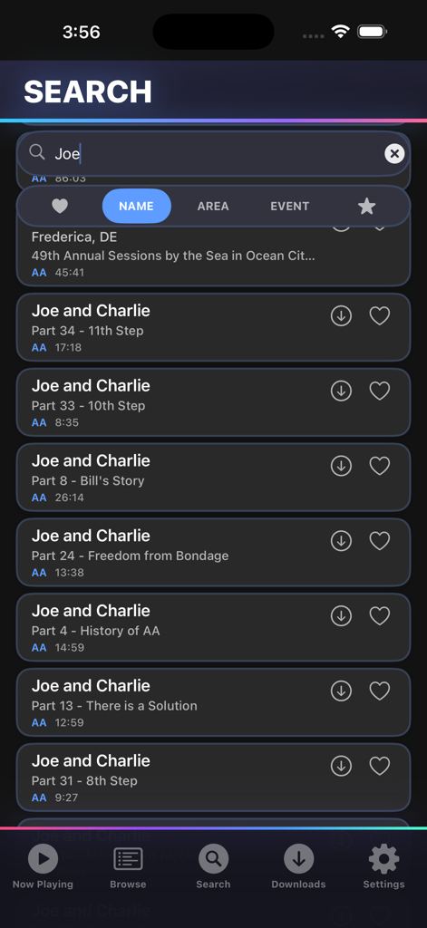 Search results for recovery speakers Joe and Charlie in the 12 Steps Speakers app
