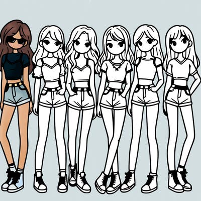 a group of girls wearing crop tops and shorts