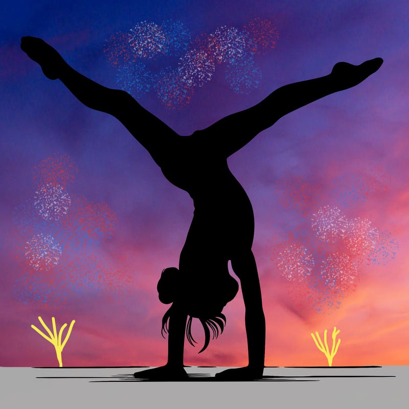 realistic gymnastic hand stand girl in four splits