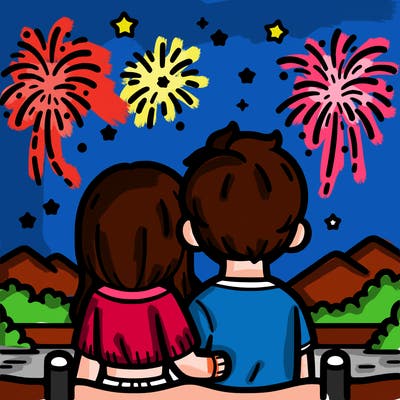 couple watching fireworks