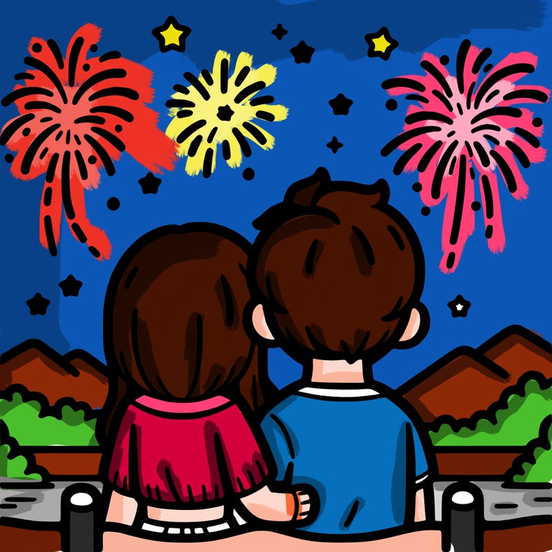 couple watching fireworks