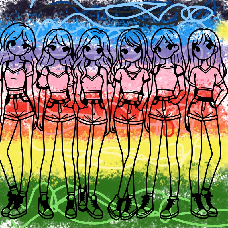 a group of girls wearing crop tops and shorts