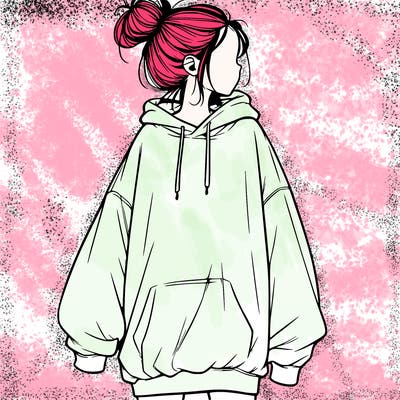 realistic girl with a oversized sweatshirt on and a bun