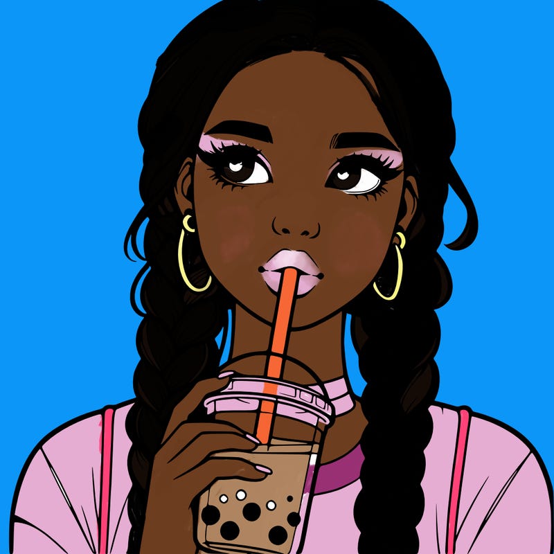 realistic girl with braided hair drinking boba