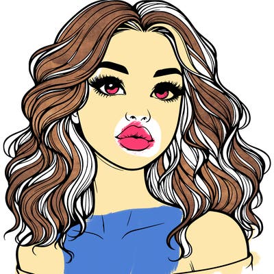 realistic girl with wavy hair and lips