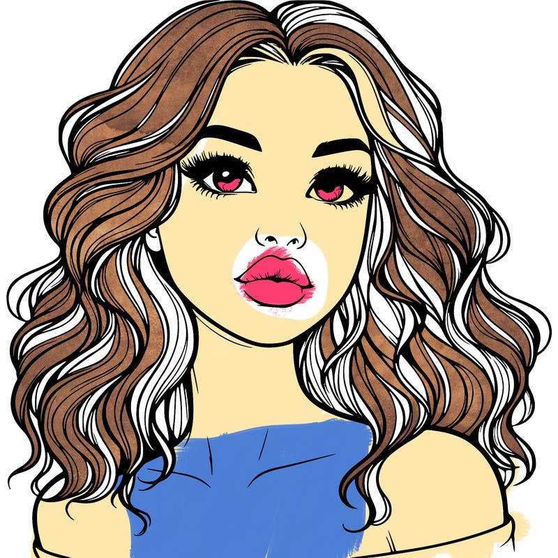 realistic girl with wavy hair and lips
