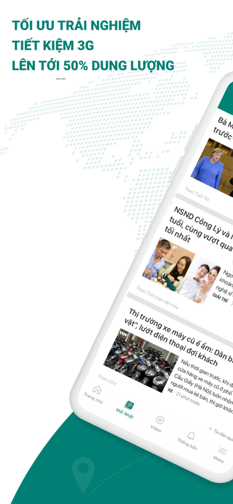 Soha.vn news app displaying Vietnamese articles with data saving optimization.