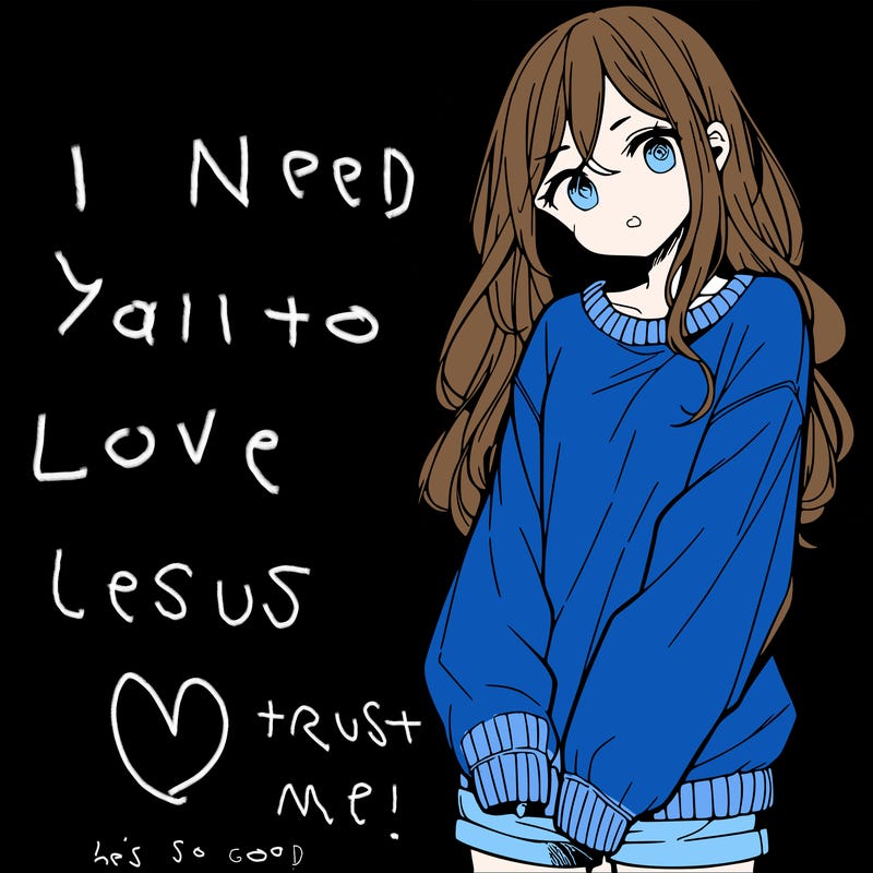 manga teen girl  in a sweater and baggy pants