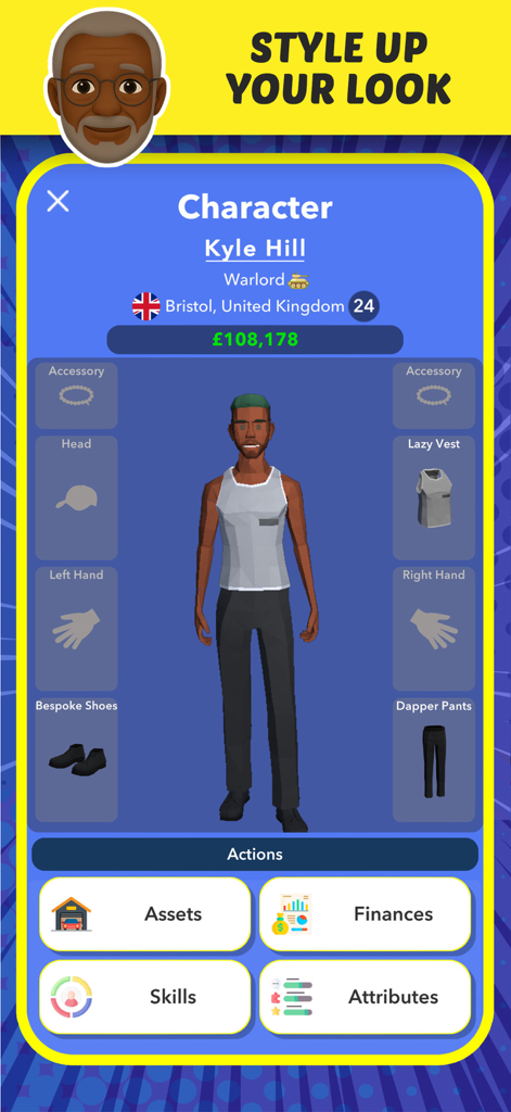 Enclaver - Life Simulator - Character customization screen in Enclaver Life Simulator showing avatar styling options and attributes