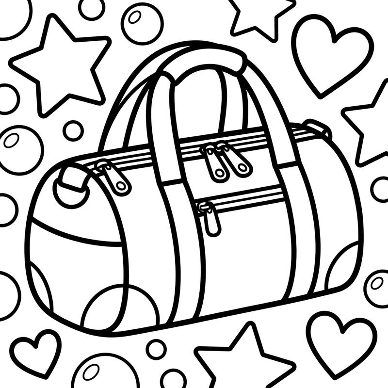Get ready for a colorful adventure with this delightful duffel bag coloring page, specially designed for toddlers. Its thick lines and large areas make it perfect for developing fine motor skills and sparking creativity in young artists.