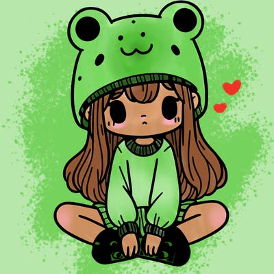 a girl wearing a frog hat and some frog socks