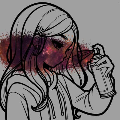 a realistic girl spray painting