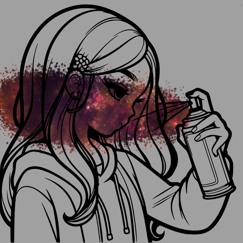 a realistic girl spray painting