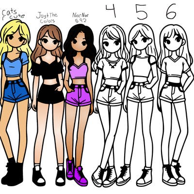 a group of girls wearing crop tops and shorts