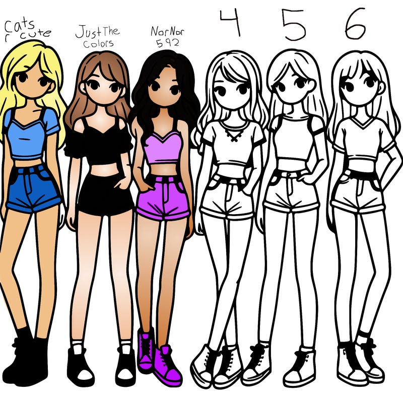 a group of girls wearing crop tops and shorts