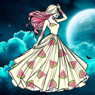 realistic woman with dress flowing in the wind