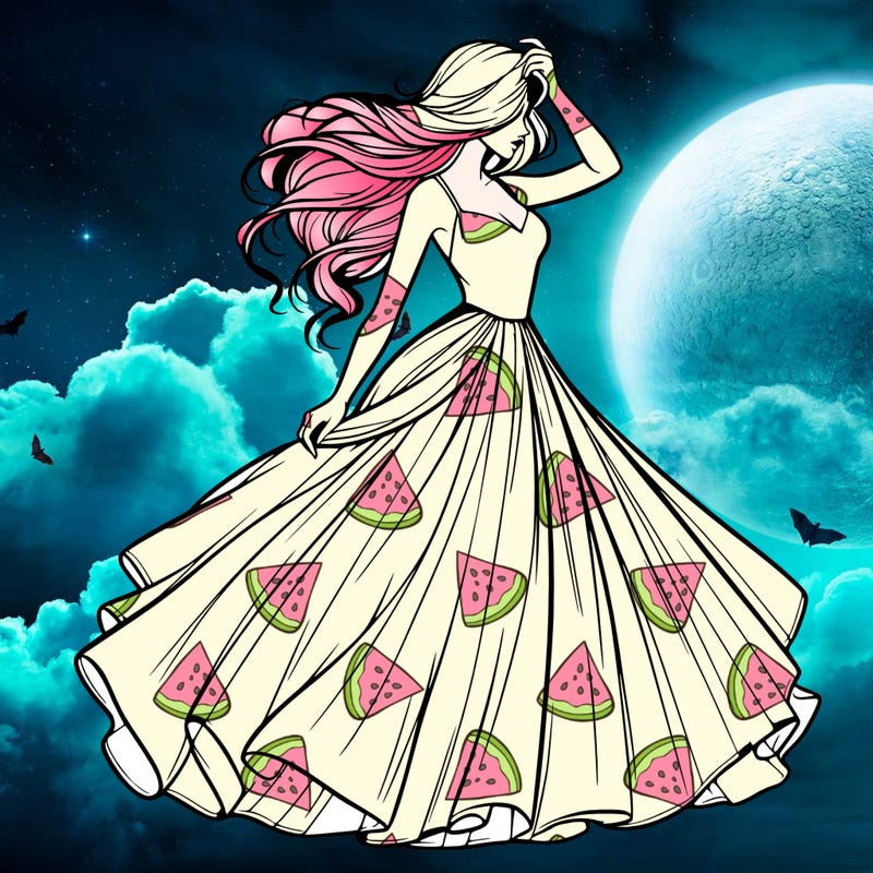 realistic woman with dress flowing in the wind