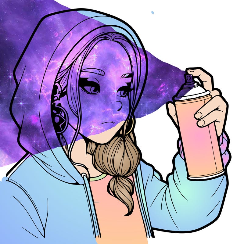 a realistic girl, spray painting