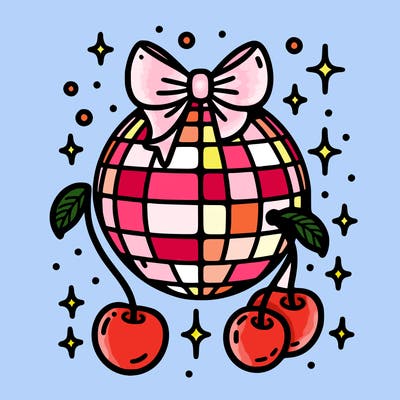 disco ball with cherries and a bow