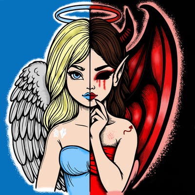 realistic angel half demon