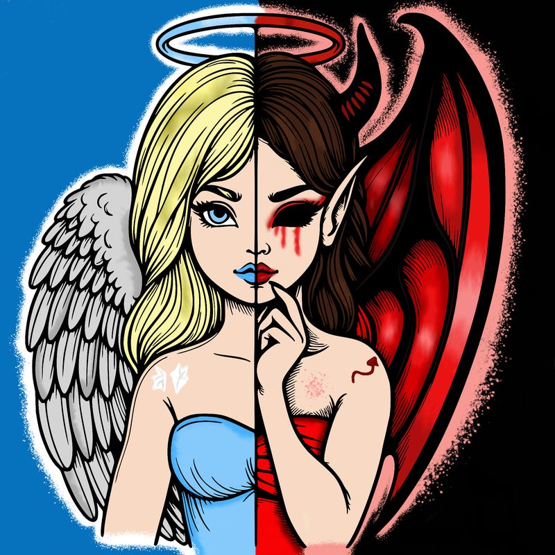 realistic angel half demon