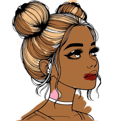 realistic girl with buns on the top of her head