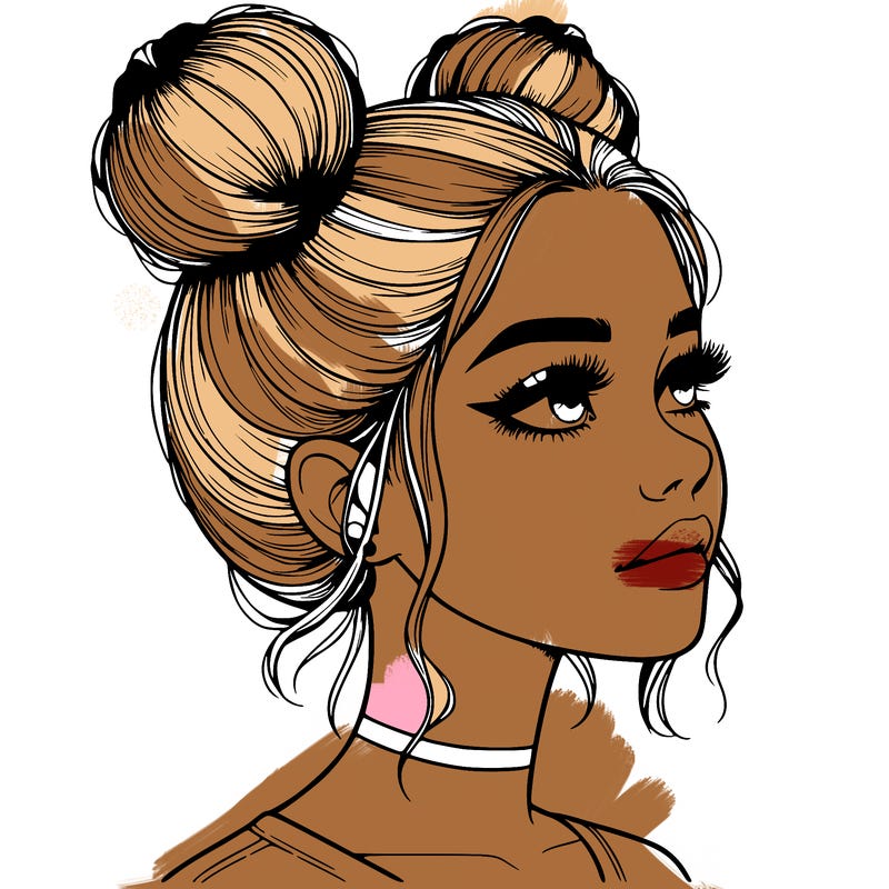 realistic girl with buns on the top of her head