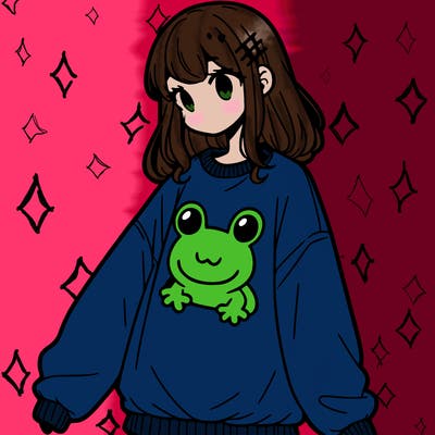 girl wearing frogging sweatshirt