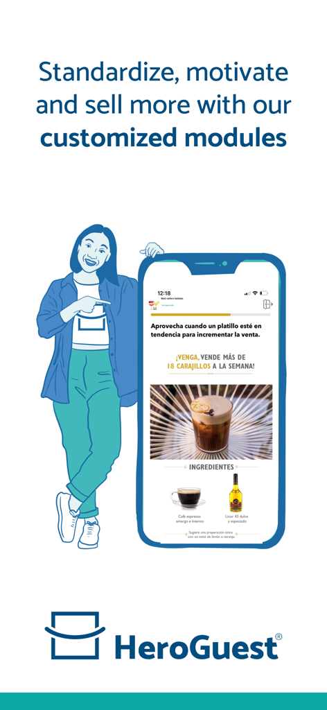 Interfaz de la aplicación Hero Guest mostrando un módulo de formación para aumentar las ventas del restaurante