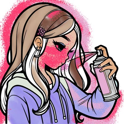 a realistic girl spray painting