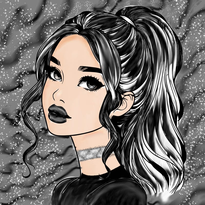 realistic girl with a ponytail on her hair and lips