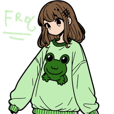 girl wearing frogging sweatshirt