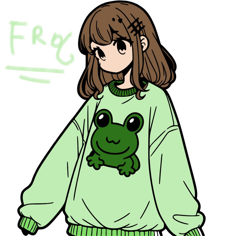 girl wearing frogging sweatshirt