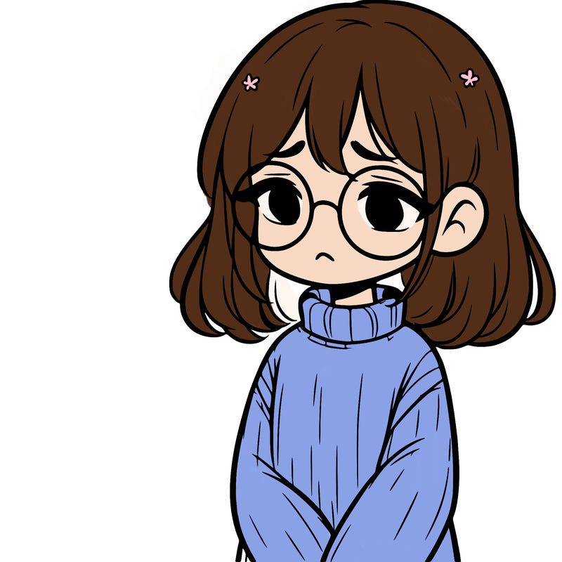sad girl with glasses in a sweater