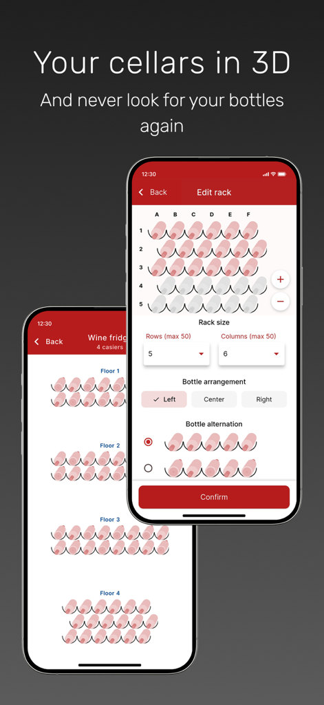 My wines cellar - Interactive 3D wine cellar rack editor for visual inventory management on a mobile device