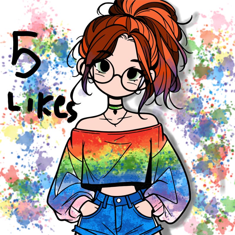 girl with a messy ponytail glasses a baggy crop top and jean shorts