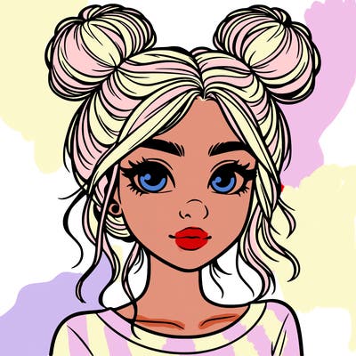 realistic girl with top buns