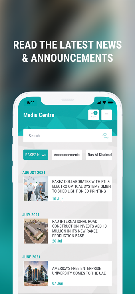 RAKEZ - RAKEZモバイルアプリのメディアセンター。最新のビジネスニュースと発表が表示されています。