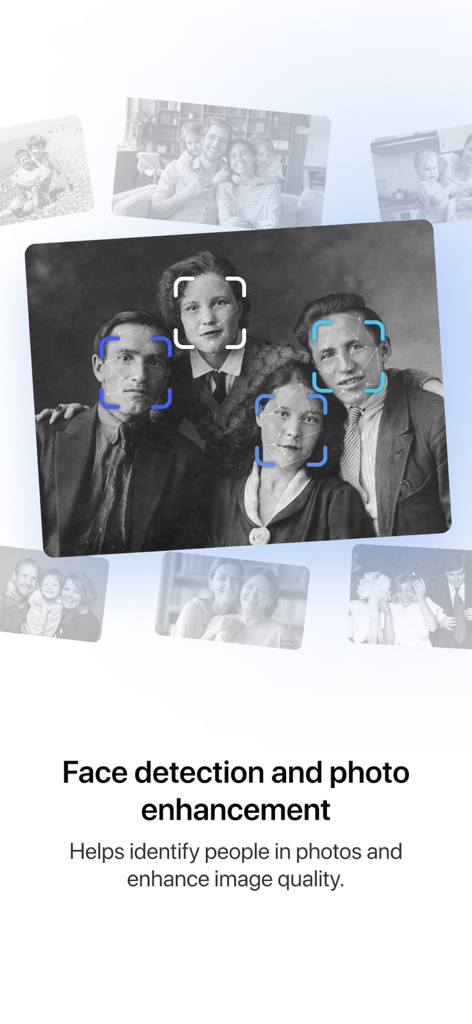 Family Legends - AI face detection on an old black and white family photo